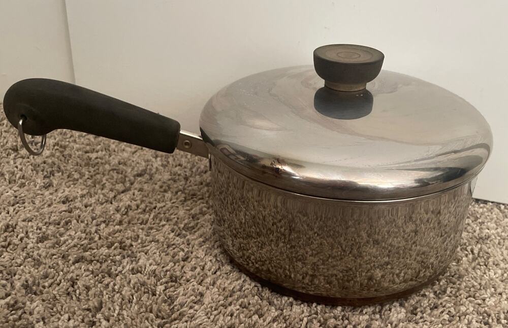Vintage Revere Ware 2 Quart Saucepan Pot w Lid 1801 Stainless with Copper Bottom